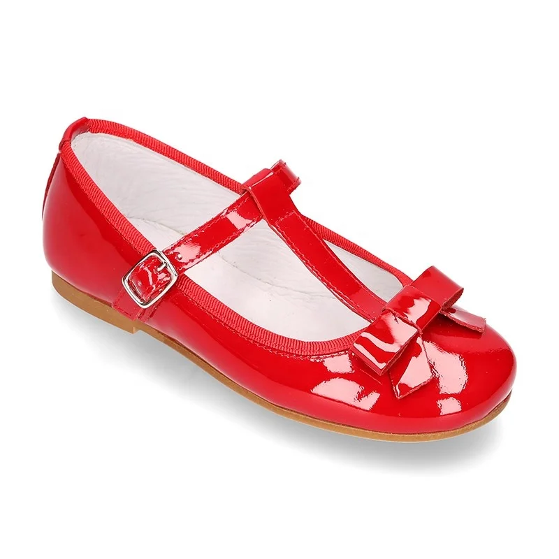 New Model T- strap Red Patent Leather Design Spanish Girl Shoes Toddler Girl Shoes with Ribbon