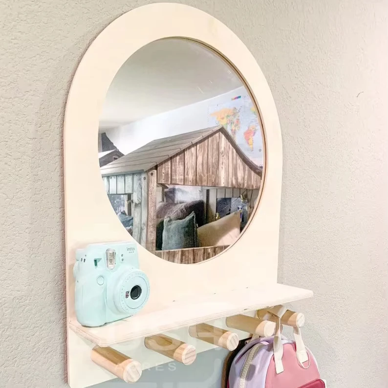 202406 Toddler Mirror Kids Room Decor Montessori Shelf Kids Entryway Toddler Weaning  Toddler Self Care Montessori Entry Mirror