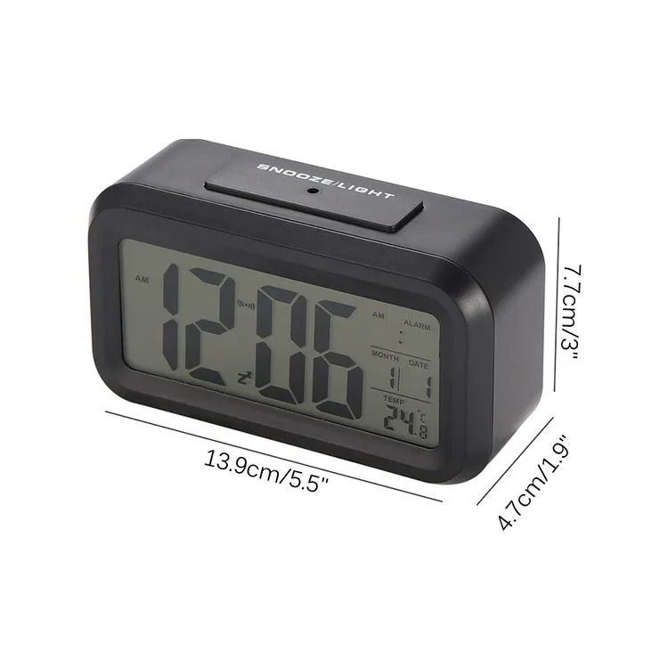 Battery Digital Alarm Clock Large LCD Display Light Sensor Night Light Snooze Table Clock