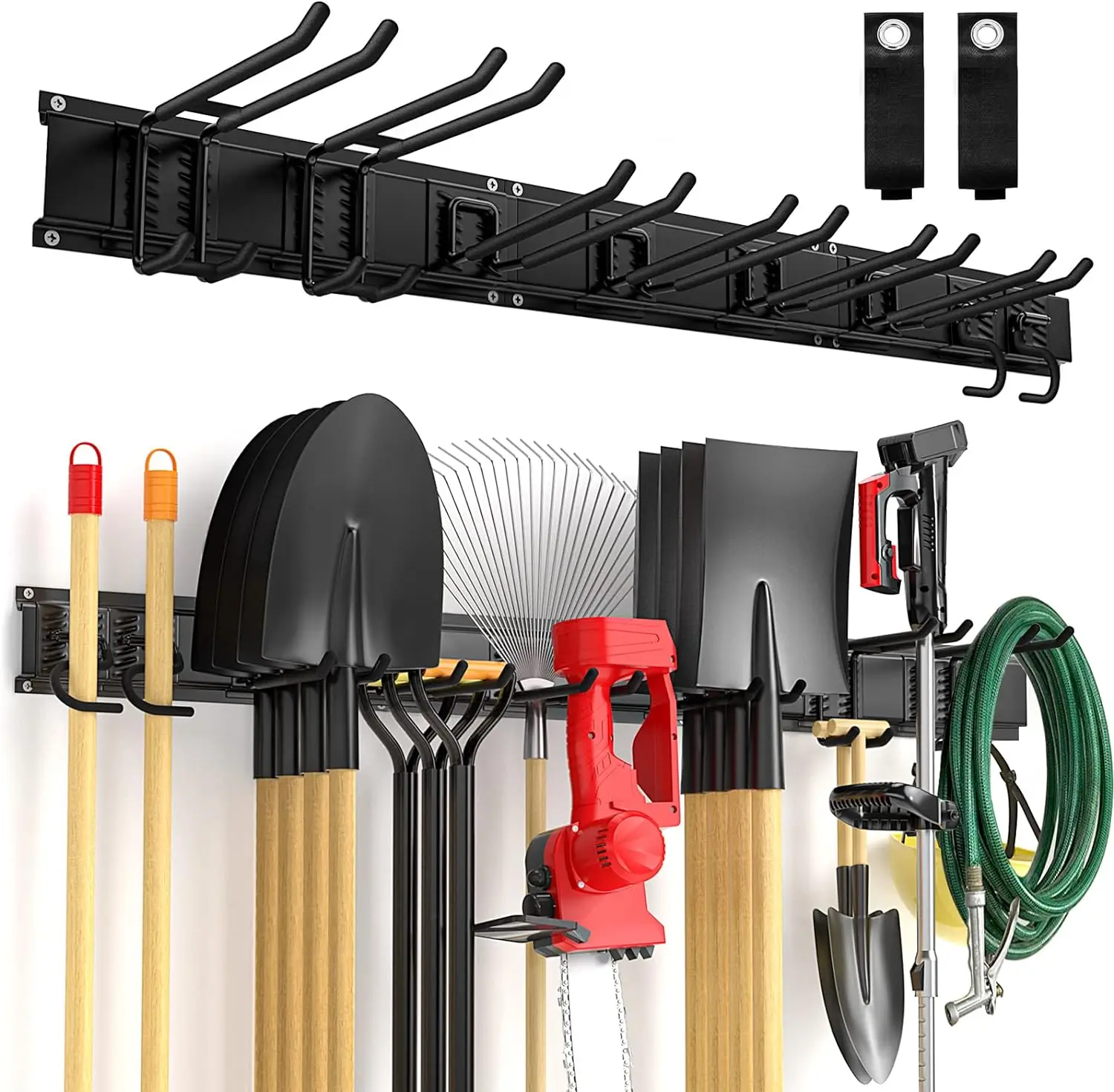 Heavy Duty 6-Hook Storage Rack Adjustable Garden Tool Organizer with Hooks & Rails