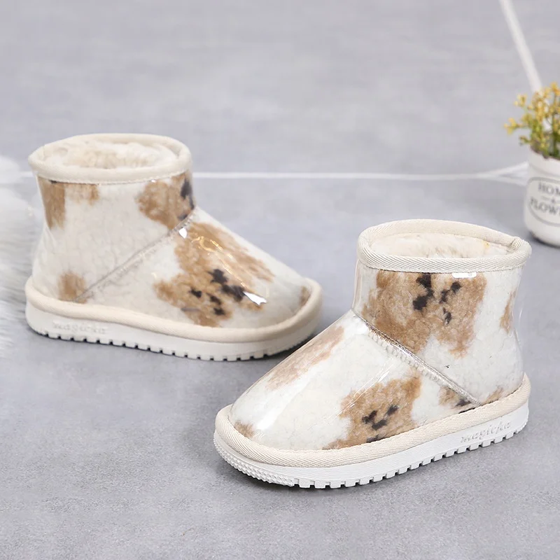 Kid cute snow boots with fur fashion winter waterproof keep warm girls ankle boot baby shoes set