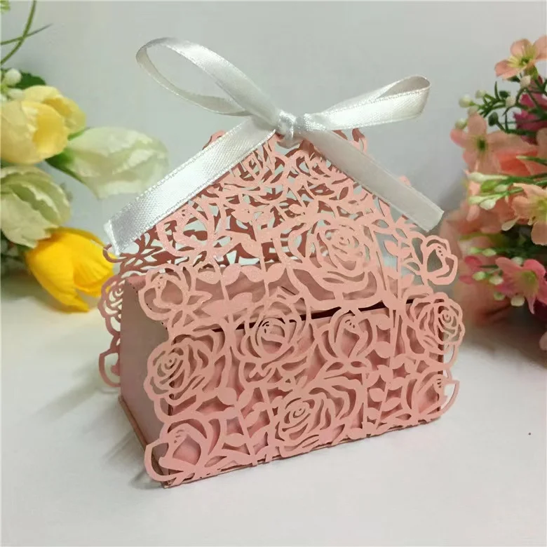 Wholesale Hollow Rose Laser Cut Packaging Gift  Chocolate Candy Wedding Favor Sweet Favor Boxes