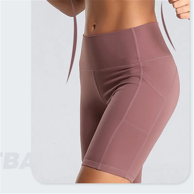 
 Спортивные плотные шорты с карманами для фитнеса, быстросохнущие шорты для йоги с высокой талией и подтягиванием бедер, женские велосипедные шорты  
