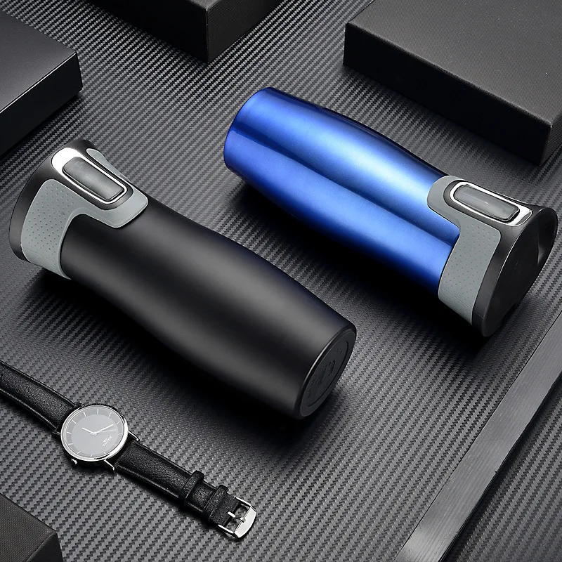 Custom logo Stainless steel car coffee vacuum flask travel mug water bottle double wall tumbler cups with automatic lid
