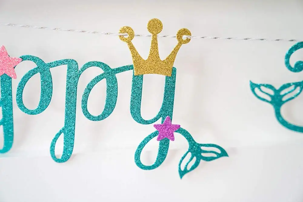 Sparkle Glitter Premium Under the Sea Mermaid Birthday Party Decor Theme Mermaid Happy Birthday Banner