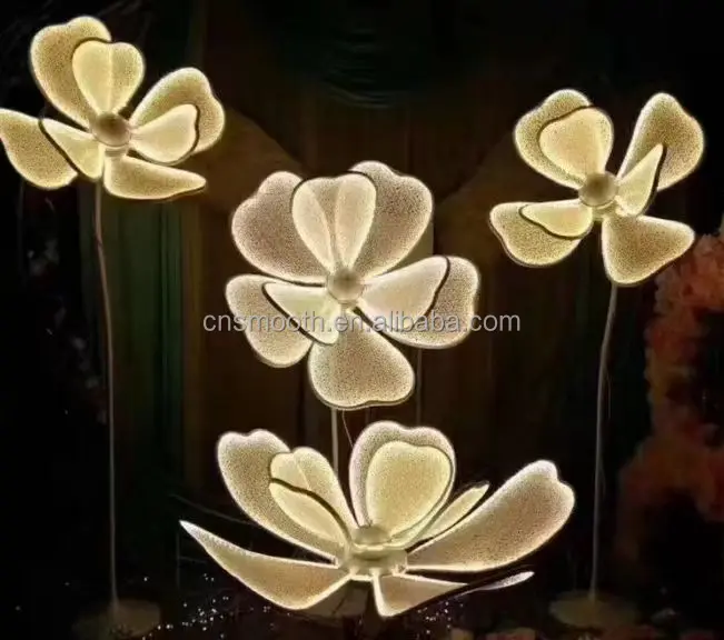 Modern Large Gold Tall Metal Peony Flower LED Stand Road Lead Light Decoration Wedding Prop Gauze Iron for Event Decor