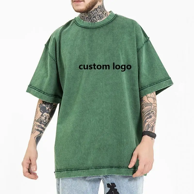 Factory price mens Streetwear custom logo Tshirt cotton round neck wash Oversized graphic T shirts  Men Vintage Blank T shirt