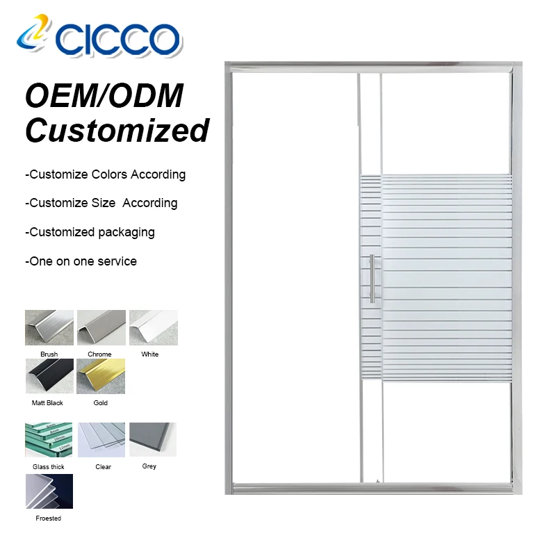 Push Open 6mm Sliding Tempered Shower Glass Door Chrome Frame Walk In Shower Door  for Bathroom
