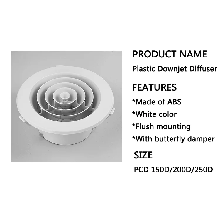 Hvac ABS Plastic Round Adjustable Ceiling Circular Down Jet Return Air Vent Duct Diffuser Cover Sheet With Butterfly Damper