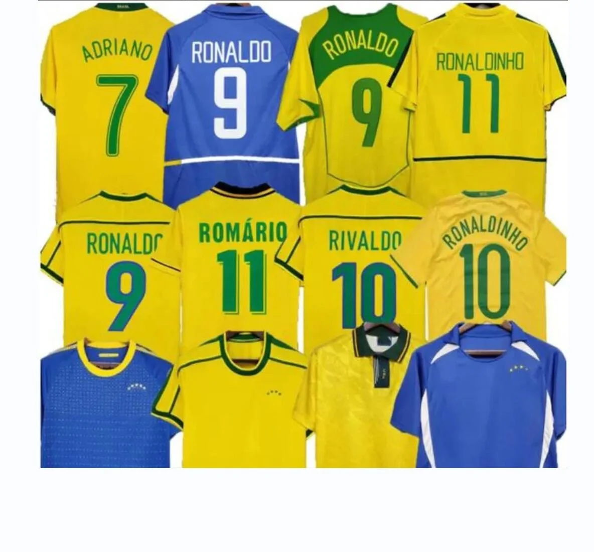 Футбольные майки в стиле ретро Brasil PELE 2002 Carlos Romario Ronaldo Ronaldinho 2004 1994 бразильские 2006 RIVALDO ADRIANO KAKA