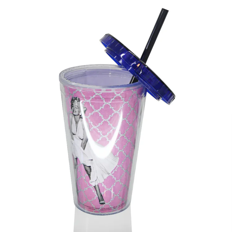 BPA Free 16oz glitter PS double wall tumbler