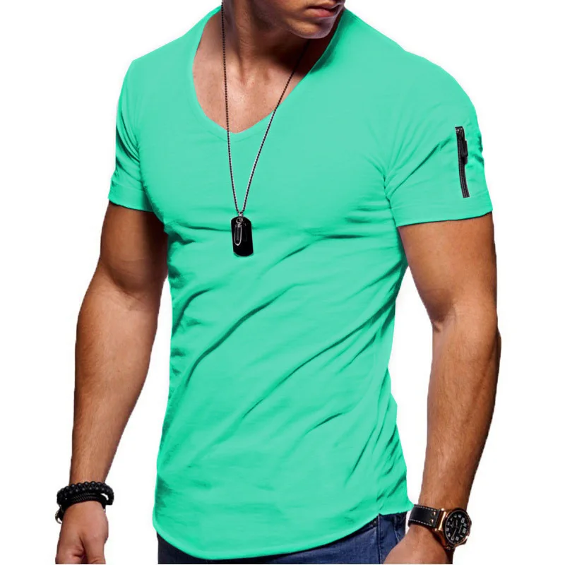 Hot Selling High Quality Customized Design Optional Color V Neck Tshirt for Men