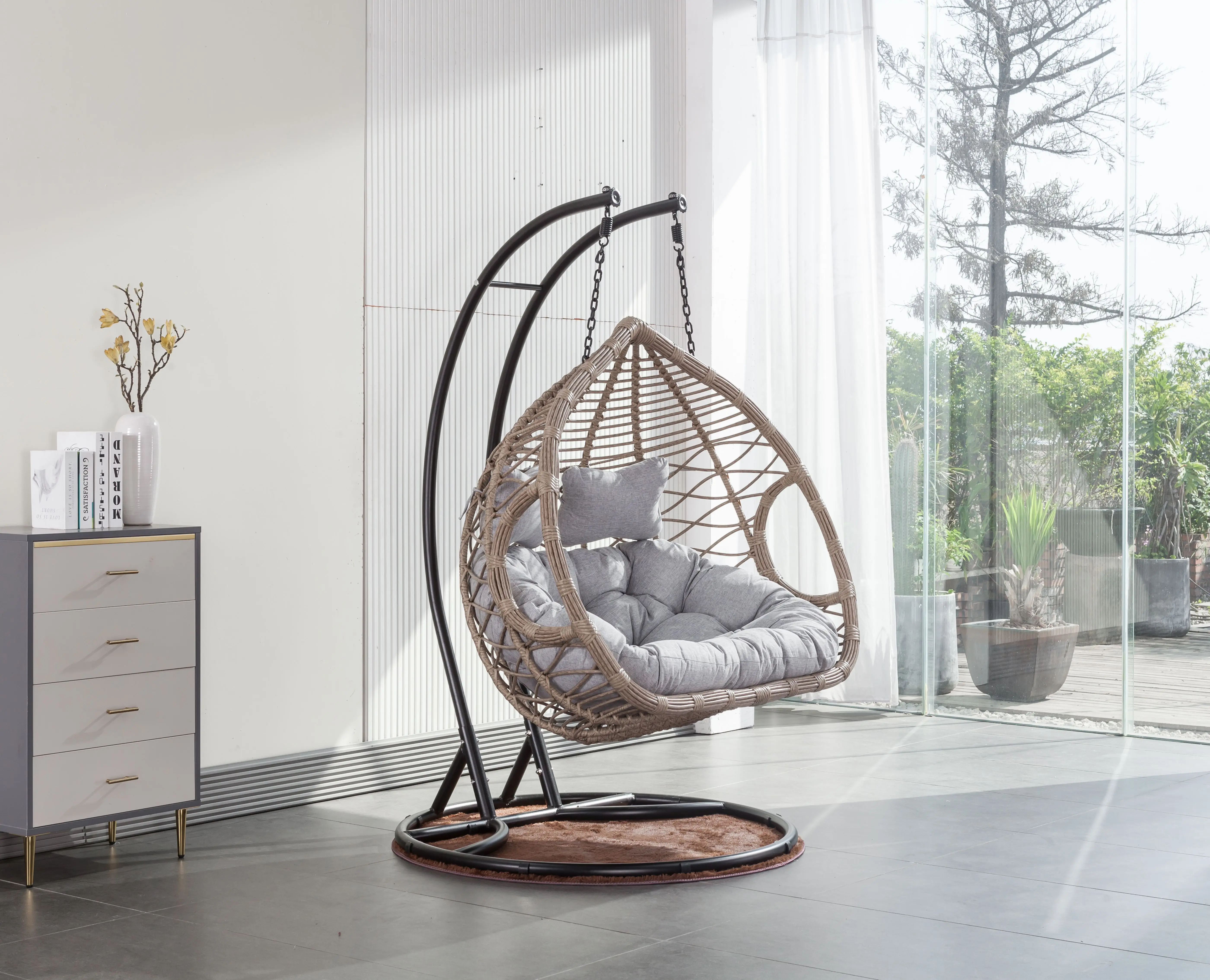 Courtyard Garden Furniture Rocking Basket Hammock swing Chair Modern Rattan swing Hanging Egg Chair Patio Swings With Stand