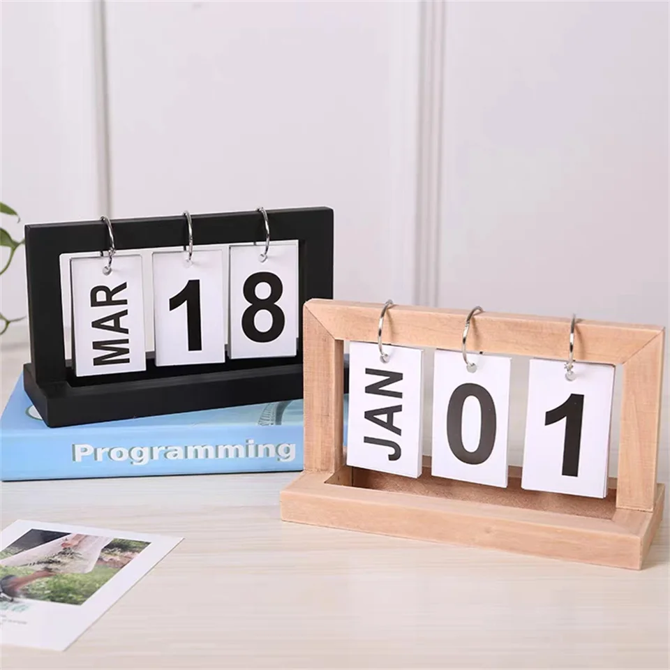 Custom logo Table Calendar High Quality Wood Desk Calendar wooden calendar stand