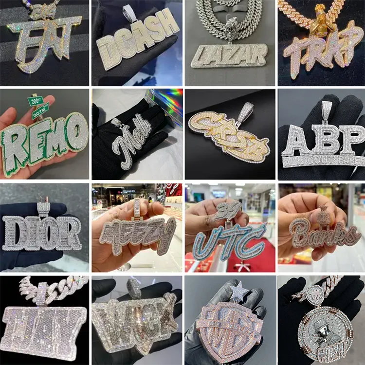 Custom Rose Gold Vvs Baguette Moissanite Pendant 925 Sterling Silver Mens Iced Out Hip Hop Logo Letter Charm Rapper Jewelry