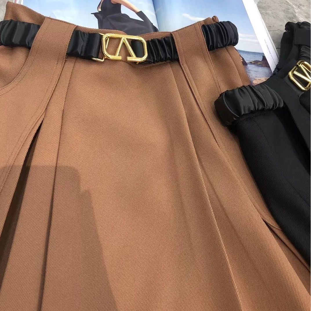 Original big V metal belt mid-length korean skirt womens midi skirts