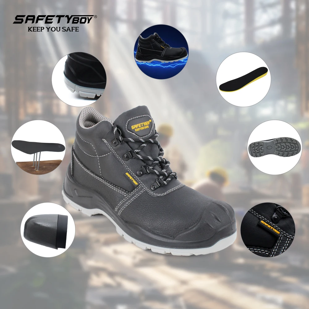 Black Leather Welding Work Boots SAFETYBOY YL1943N Reflective Strip Bottes de sécurité Anti-slip Steel Sole Safety Shoes