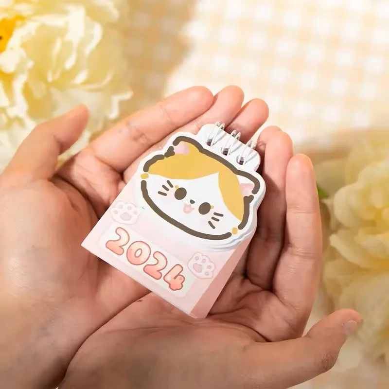 Custom 2024 Table Calendar Cute Cat Mini Calendar Kawaii Portable Pocket Student Record Daily Plan Calendar 6 Styles