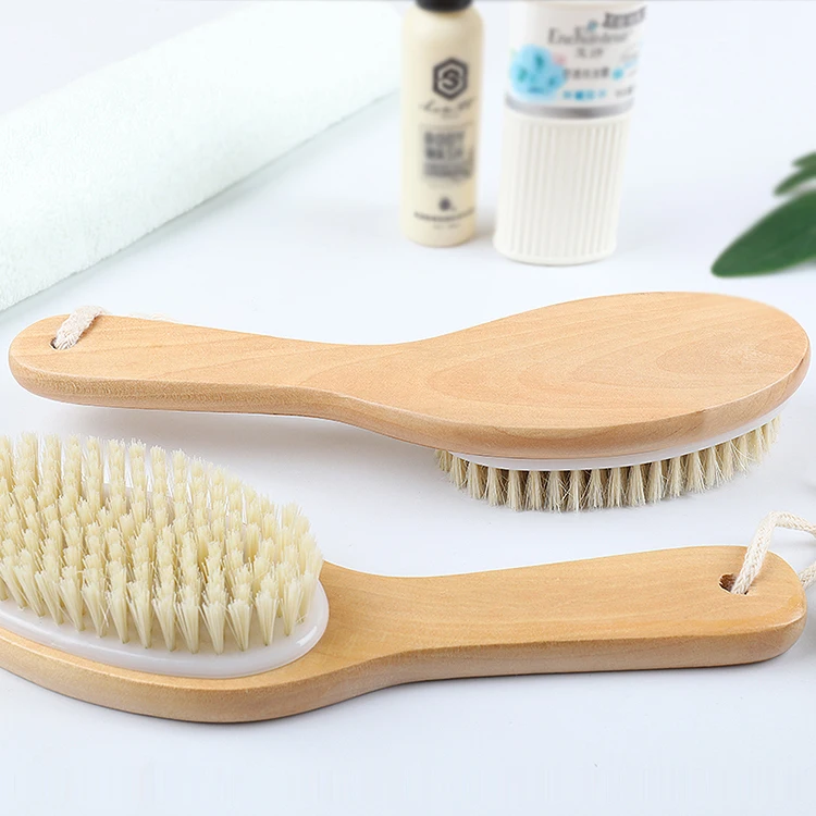 Private Label Boar Bristle Baby Brush Handle Brush Natual Wooden Bath Brushes