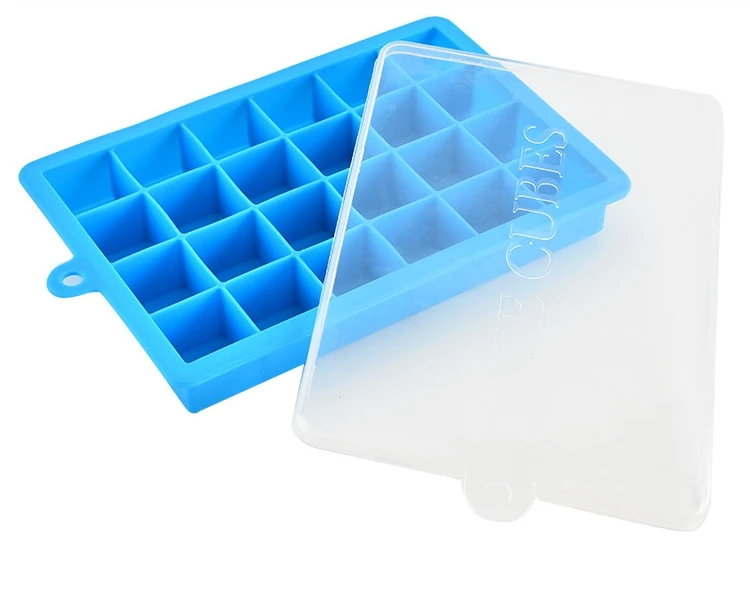 Easy-release 24 Cavities Square Shape Silicone Ice Cube Trays With Lids