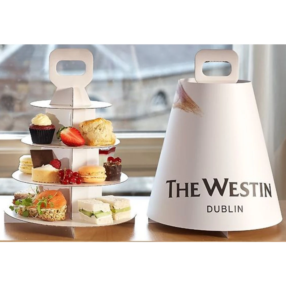 Family Afternoon Tea Cardboard Cake Stand Cake Portable Dessert Multi-layer Storage Rack Packing Box With Handle Cupcake Macaron