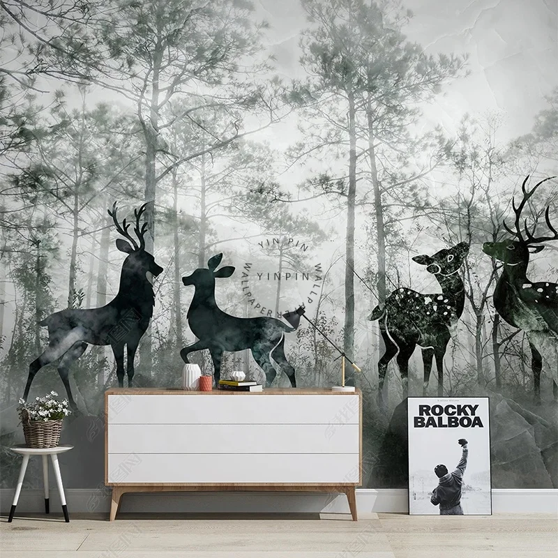 European forests and elk adhesive wall mural wallpaper 3d for living room