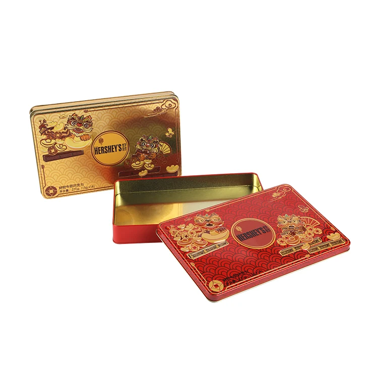 Food grade embossed cookie packaging tin pvc metal tin can clear lid rectangle empty tin box for tin can