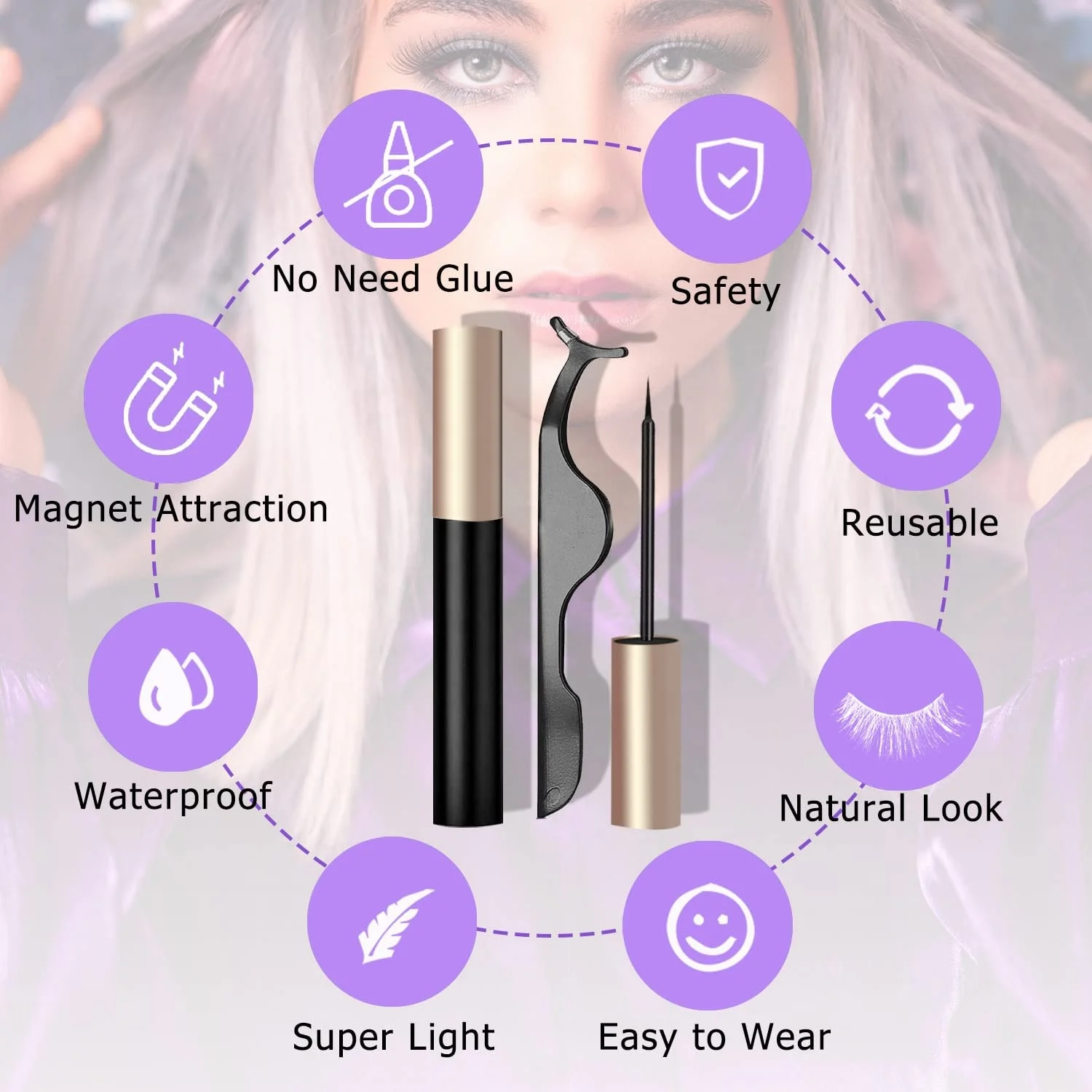 AILAISHI Wholesale 3D Magnetic False Eyelashes 5 Magnet Faux Mink Magnetic Eyelashes With Eyeliner Private Label  OEM