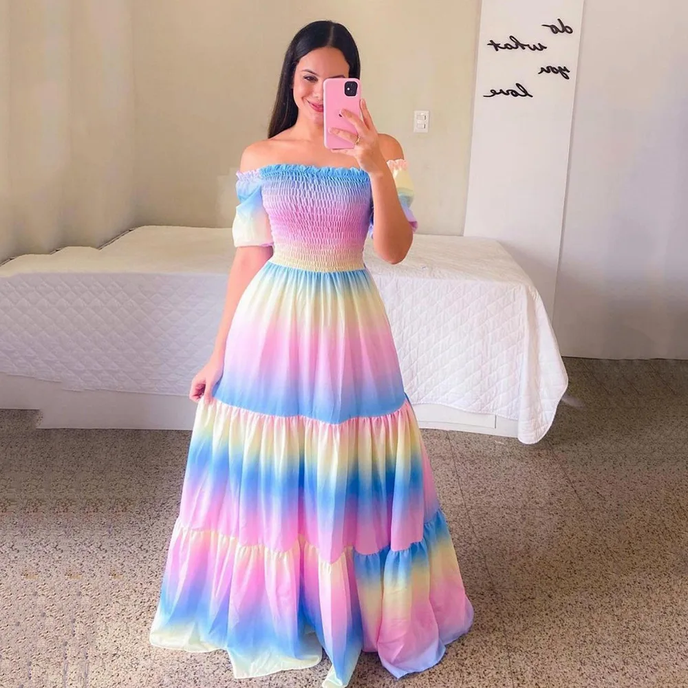 GDTEX Custom High Quality Back Ball Gown Off Shoulder Floral Printing Skirt  Prom Dress For Birthday Party Club Dress