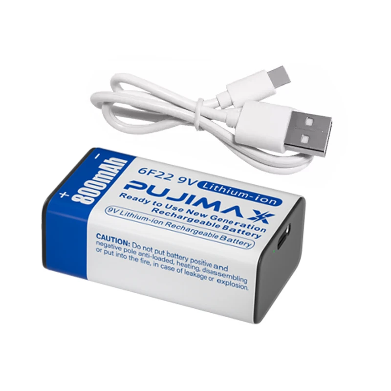 PUJIMAX 800 мАч type-c 9v батарея 1 шт. 6f22 9v литиевая батарея мультиметр аккумуляторная батарея 9v с зарядным кабелем usb c