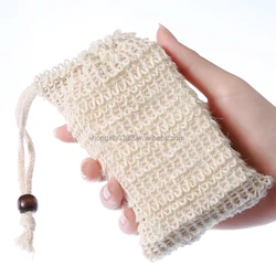 Natural Biodegradable Eco Friendly Sisal Soap Saver Pouch Bag Mesh Knitted Knitting Sisal Soap Saver Holder Bag for Soap Saving
