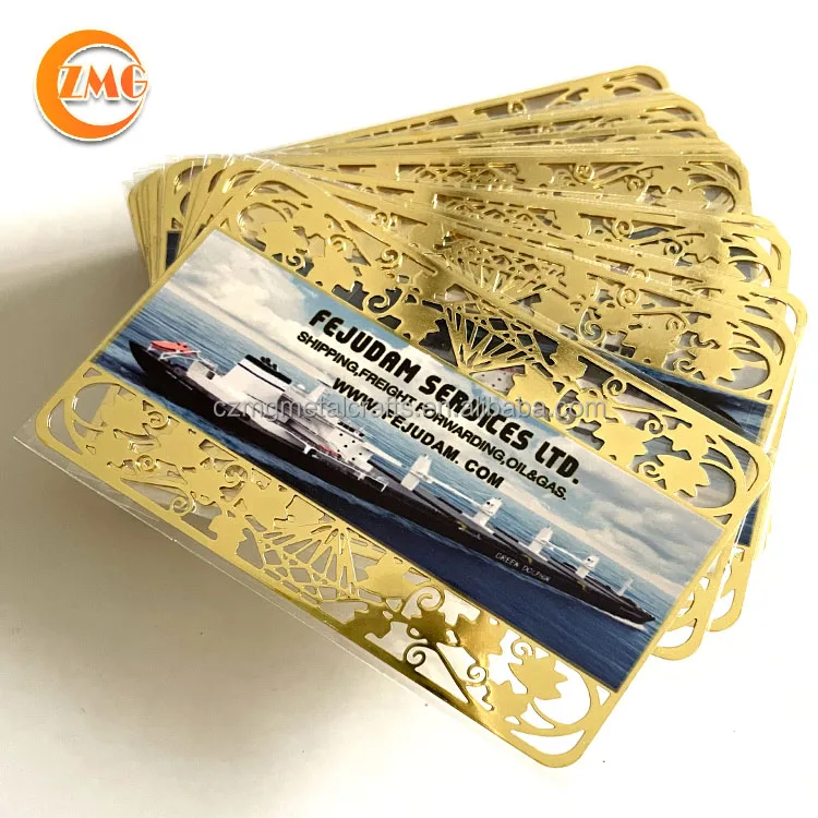 laser cut engraved golden metal business card in cheap price