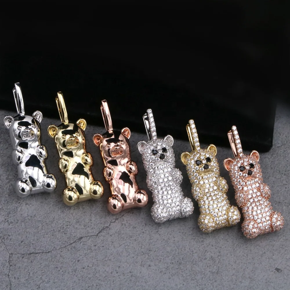 
Mister Jewelry Gold Plated CZ Paved Gummy Teddy Bear Pendant Necklace 