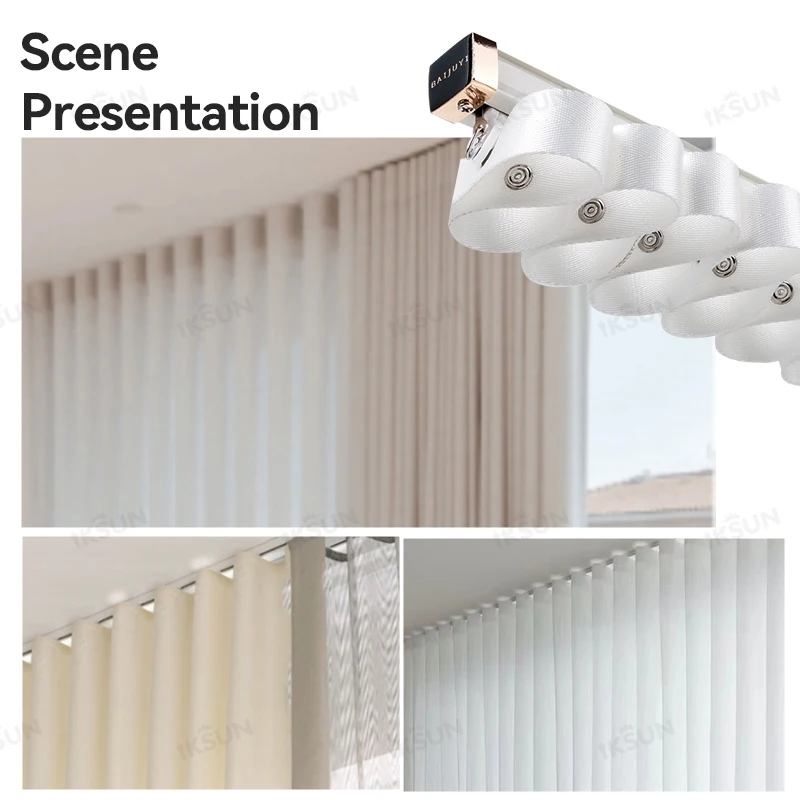 IKSUN High Quality Ripple Fold Curtain Tape Motorized Wave Curtains For S Fold Curtain Motor
