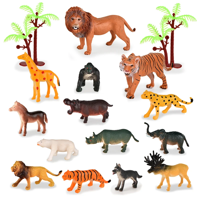 2021 hot sale Plastic Model Lion +6 small animals +1 tree/tiger +6 small Animal +1 Tree (2 mixed) Animal Figurines toy for kids