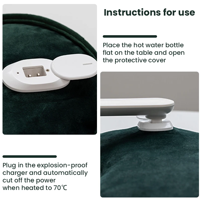 New Design Heart Shape Charging Rechargeable Flannel Electric Hot Water Bottle With Cover for Painful Periods