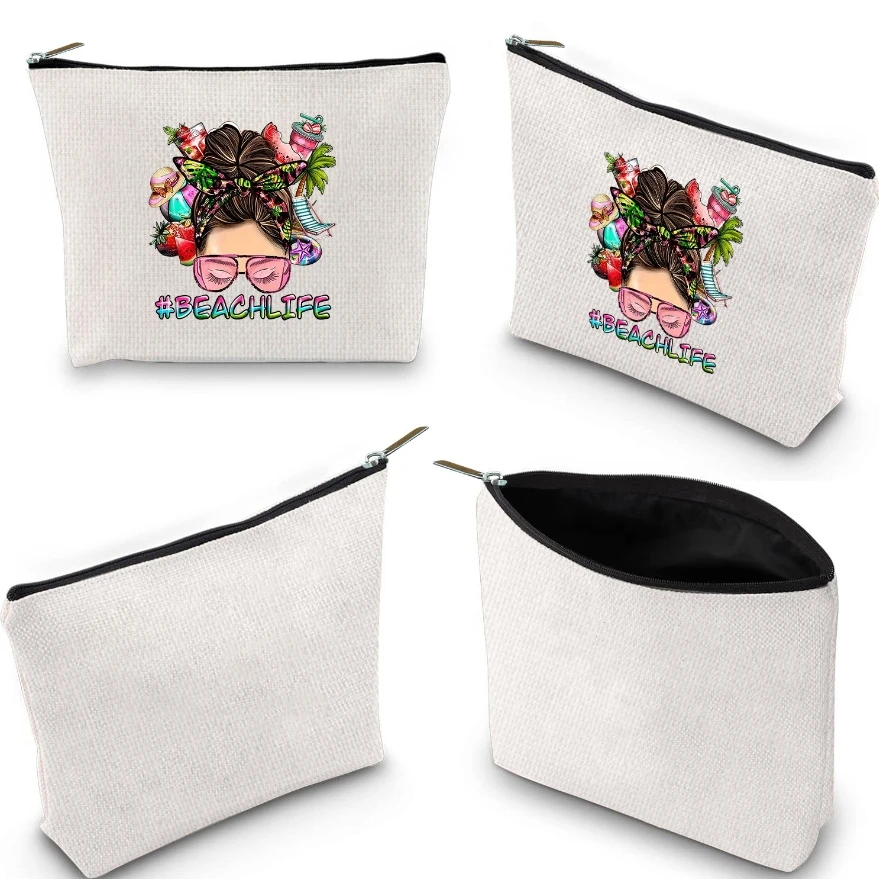 Custom Logo Eco Friendly Cotton Linen Wallets Large Capacity Makeup Bag Zipper Portable Pouch Travel Waterproof Cosmetic Bags