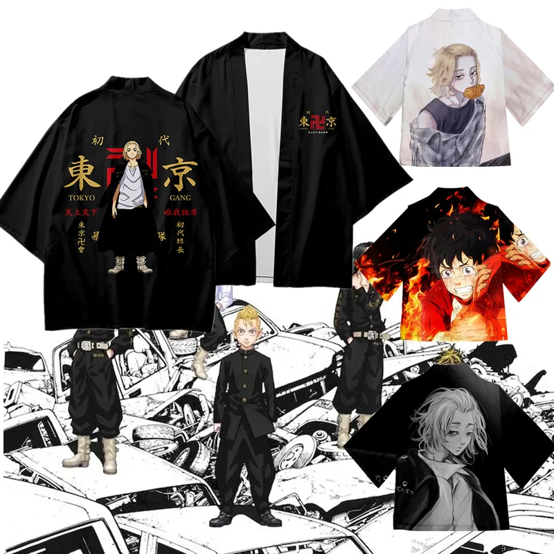 Cosplay Cloak of Draken Manji Gang Anime Tokyo Revengers for Summer Haori Kimono Tee Men Short-sleeve