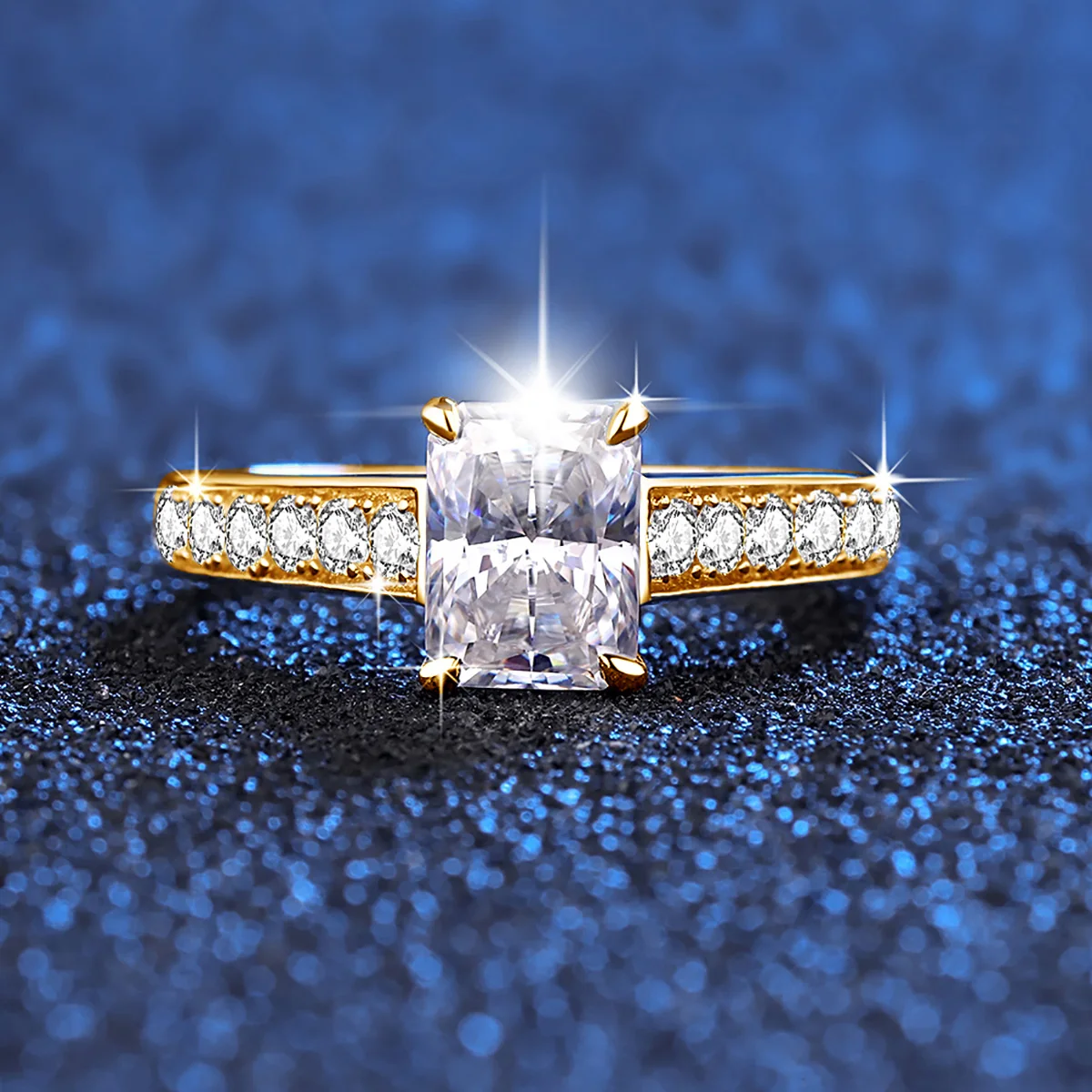 Jewelry Manufacturer Classic D Color Diamond Bridal Engagement Silver Gold Emerald Cut moissanite ring 18k gold bridal plated