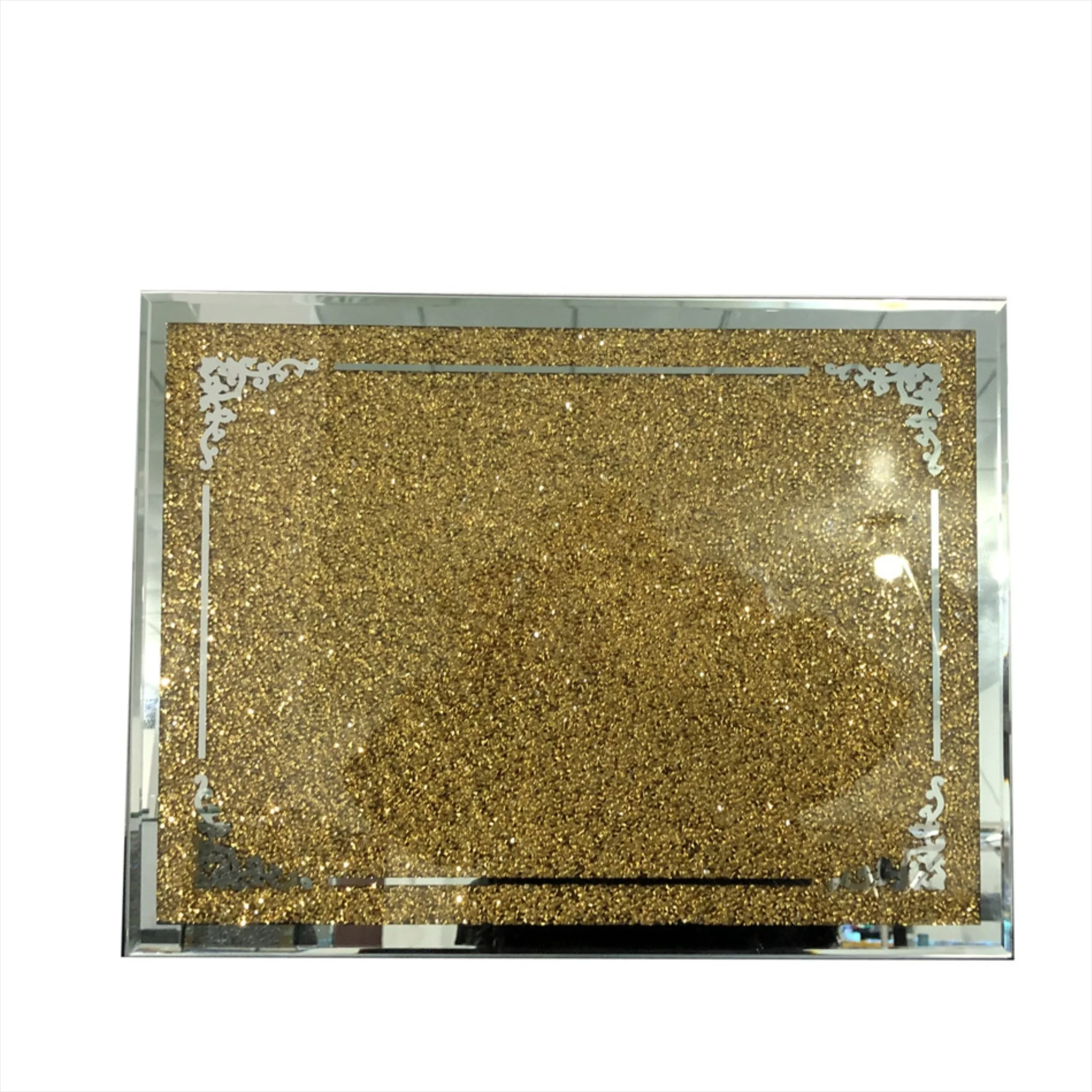 Wholesale 40 cm*30 cm rectangle decorative glass chopping board crystal gold diamond cutting board