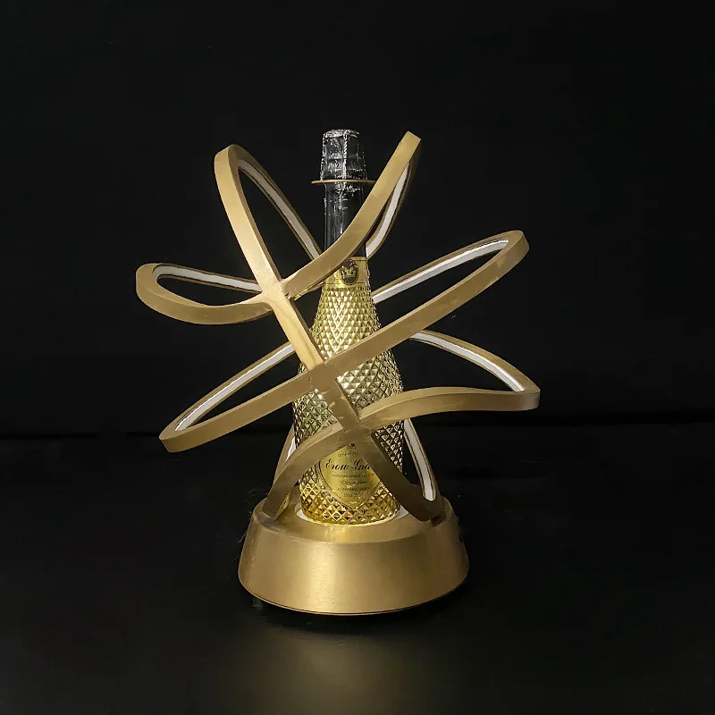 Custom Bar Metal Champagne Serving Tray Bottle Presenter Glorifier Glow Wine Display Rack