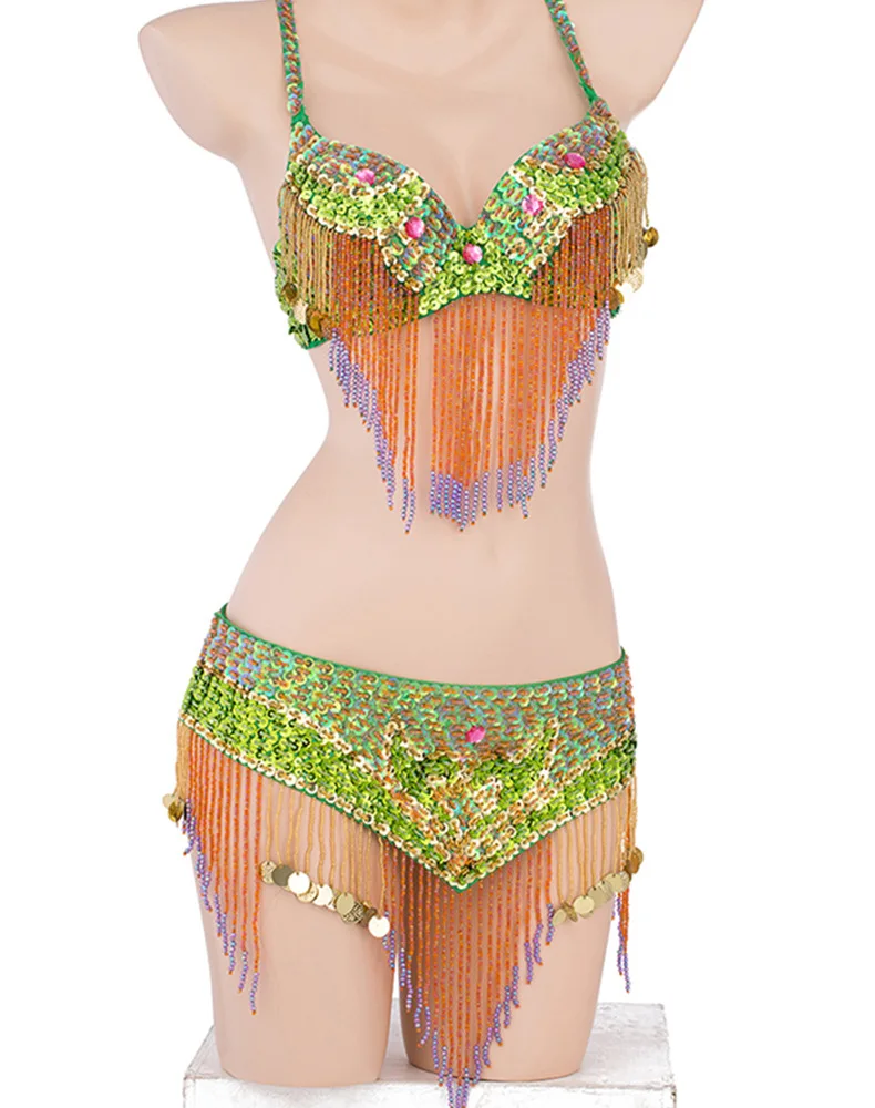 Tribal Belly Dance Costume Sequins Beaded Top Bra Dancing Fancy Bra Top