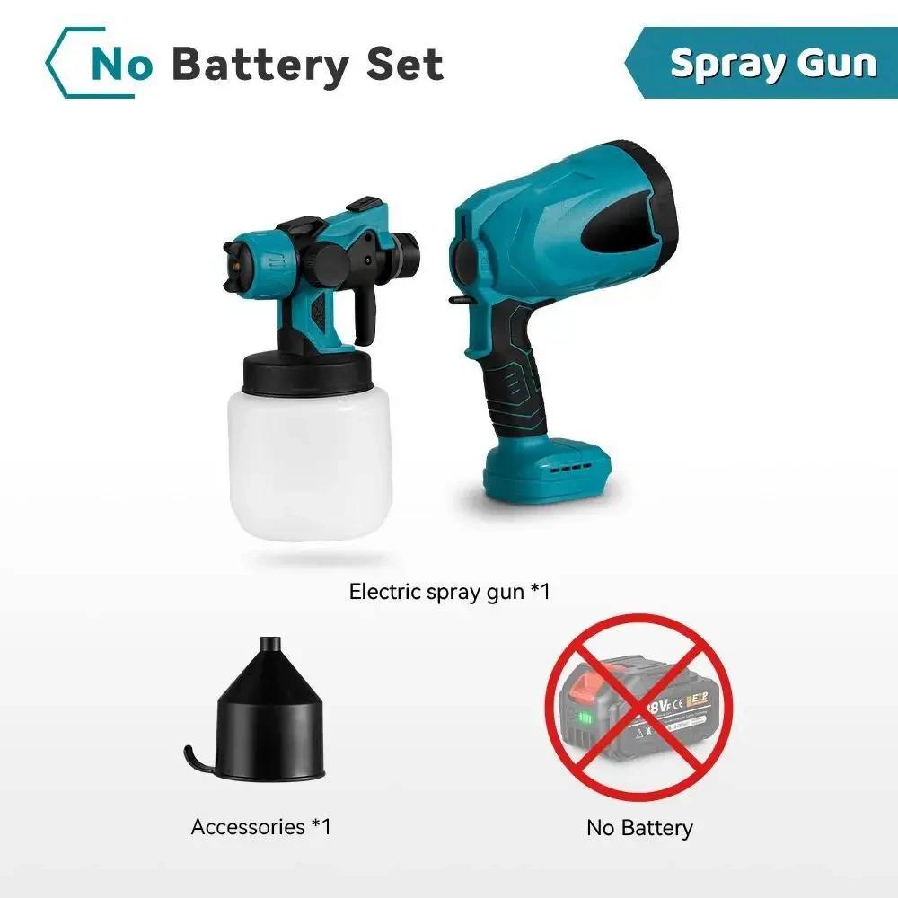 800ML Cordless Electric Spray Gun High Pressure Paint Sprayer Compatible Battery for Home DIY