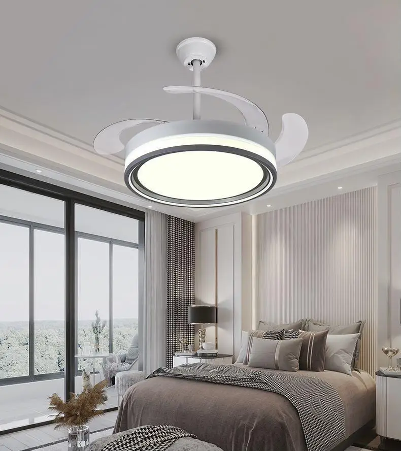 42 Inch Retractable Ceiling Lights Modern Ceiling Fan Chandelier With Light Remote Control for Bedroom Living Room Ceiling Lamp
