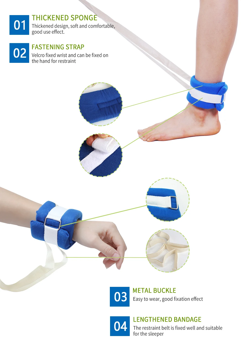 Medical Elderly Self-injured Limb Constraint Holder Band Ankle Wrist Restraint Strap for Bed Patient Fixed