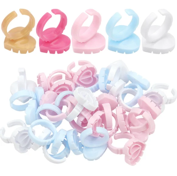 
New arrival heart shape plastic eyelash glue ring pink lash extension blossom cup holder disposable for easy fan eyelashes 