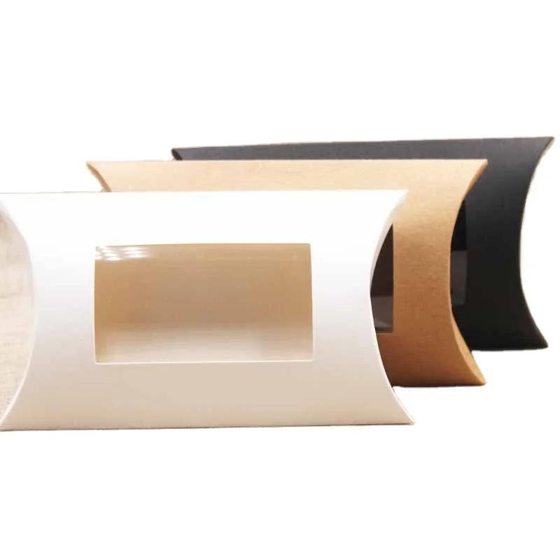 YC60035-1 Custom White Kraft Paper Small Pillow Gift Box Packaging Luxury Hair Bundle Pillow Box With Window