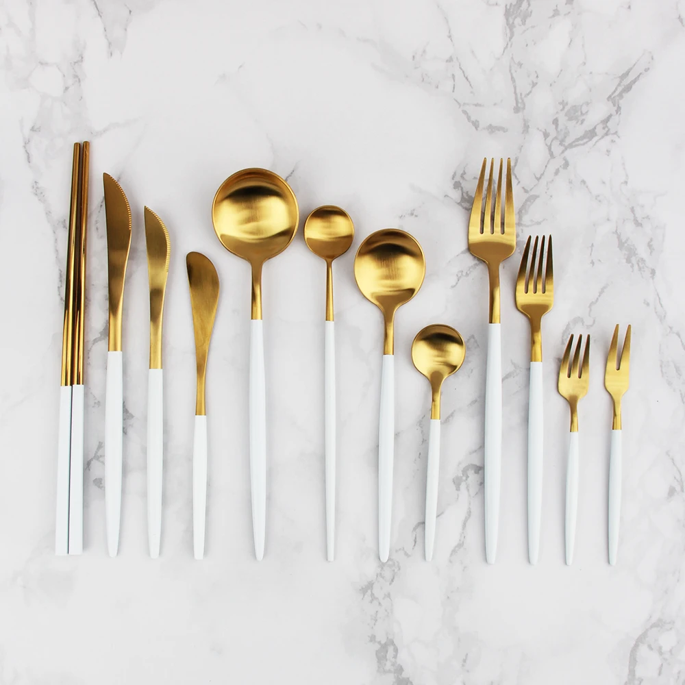 Matte Gold Stainless Steel Cutlery Sets Elegant Wedding Flatware with Brushed Plated Satin Table Silverware Fork Spoon Knives