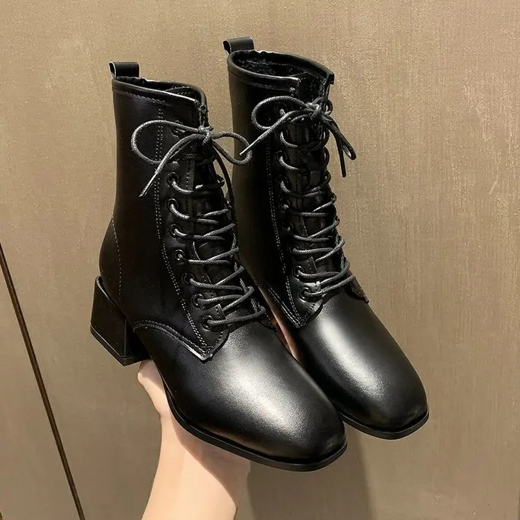 New boxy ankle boots for women army black socks platform leather boots for women fashion pointed toe ankle boots