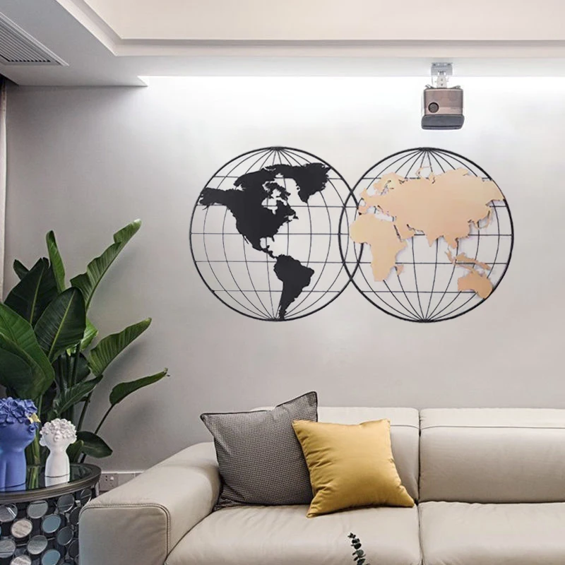 Modern Simple Round World Map Wrought Iron Wall Decoration High-Quality Appearance Metal Art Wall Decor Earth Wall hanging